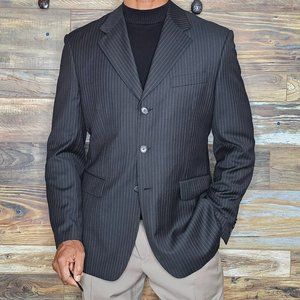 Ted Lapidus Paris Wool Blend Black Striped Double Vented Blazer Sport Jacket 42R